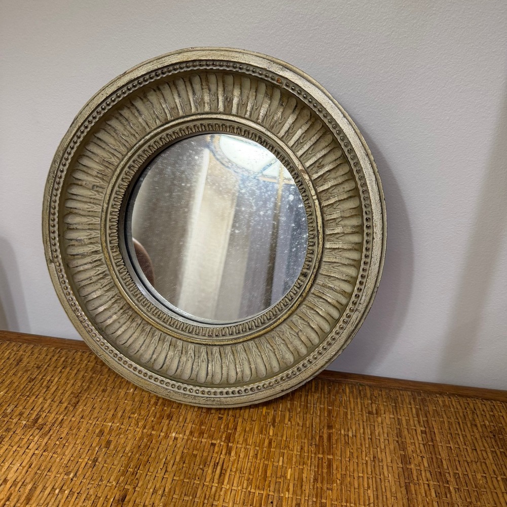 Vintage Sunburst Wall Mirror Cream Gold Ribbed Beaded Round Made in Mexico - Picture 3 of 13